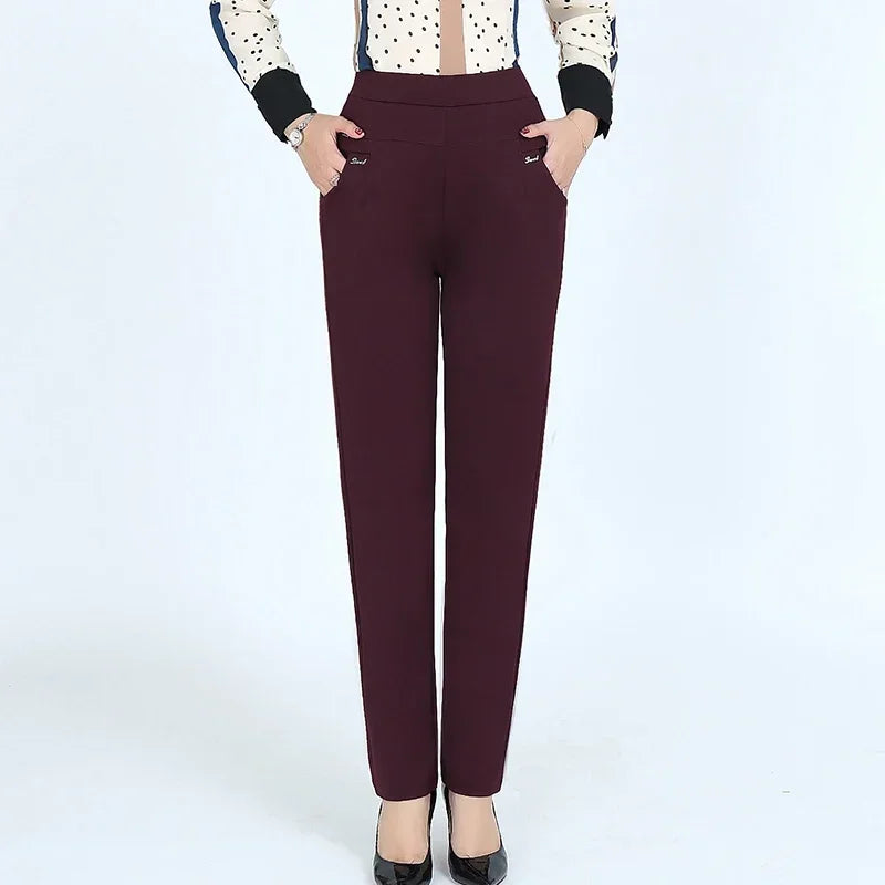 Women's High Waist Slim Pants with Elastic Fit and Color Options