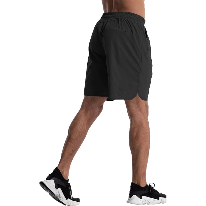 Men’s Nylon-Blend Running Shorts with Drawstring Waist and Zippered Pocket