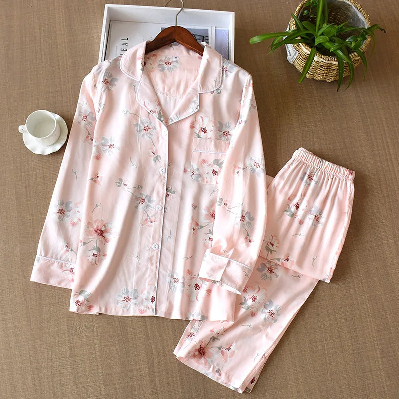 Women's Printed Button Front Pajama Set with Top and Pants