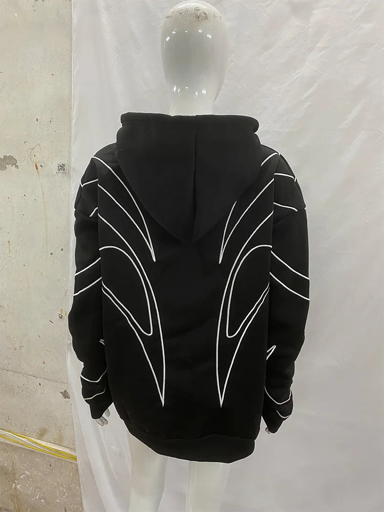 Line Graphic Long Sleeve Full Zip Casual Hoodie