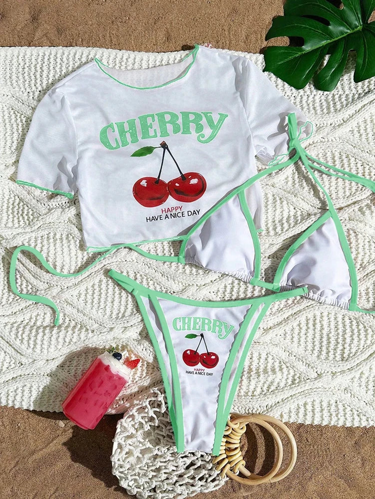 Cherry Print Halter Bikini
