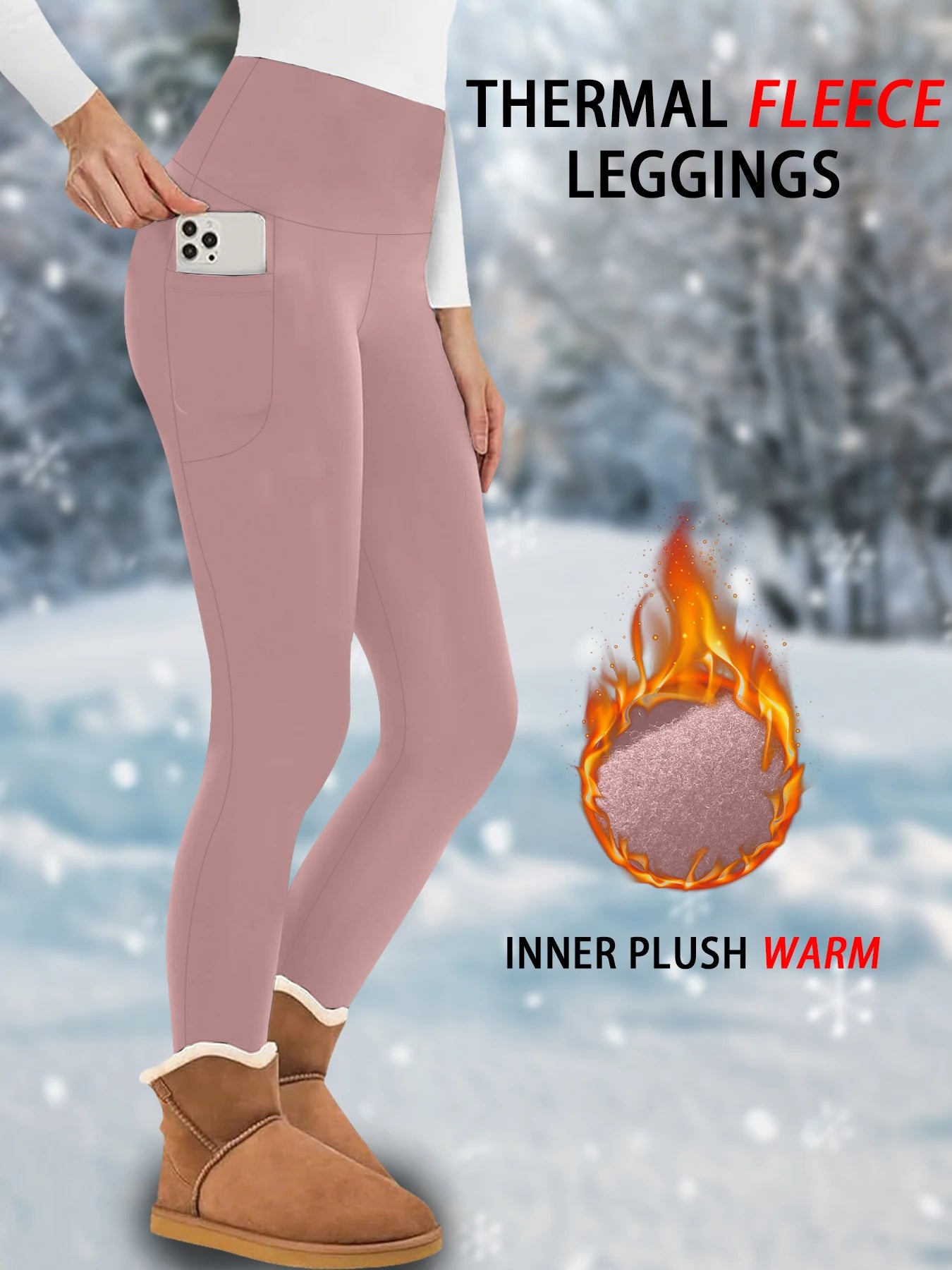 Women's Fleece Lined Side Pocket Full Length Leggings