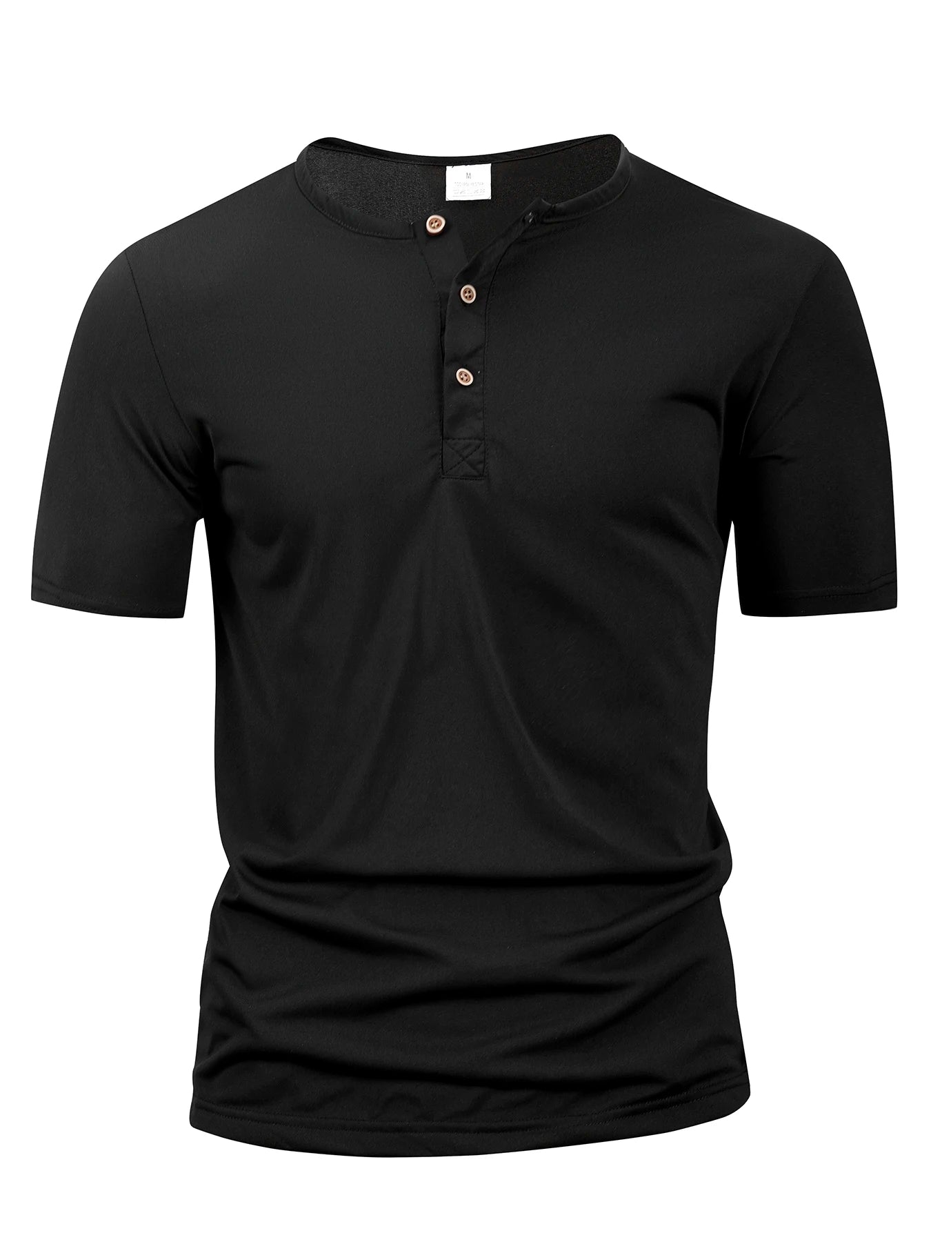 Solid Henley Neck Short Sleeve Button Placket T Shirt