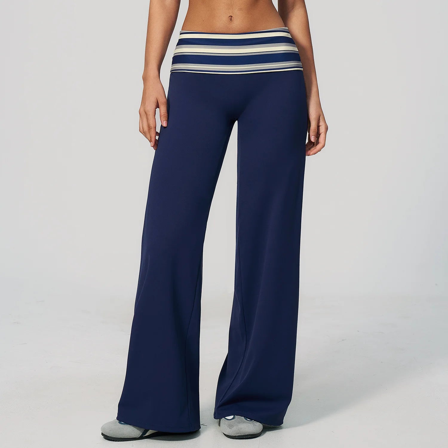 Women's Patterned Waist Wide Leg Workout Pants with Striped and Dotted Options