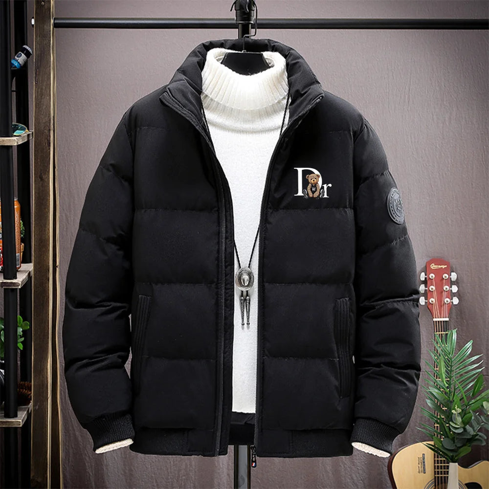 Men's Quilted Stand Collar Zip Front Jacket