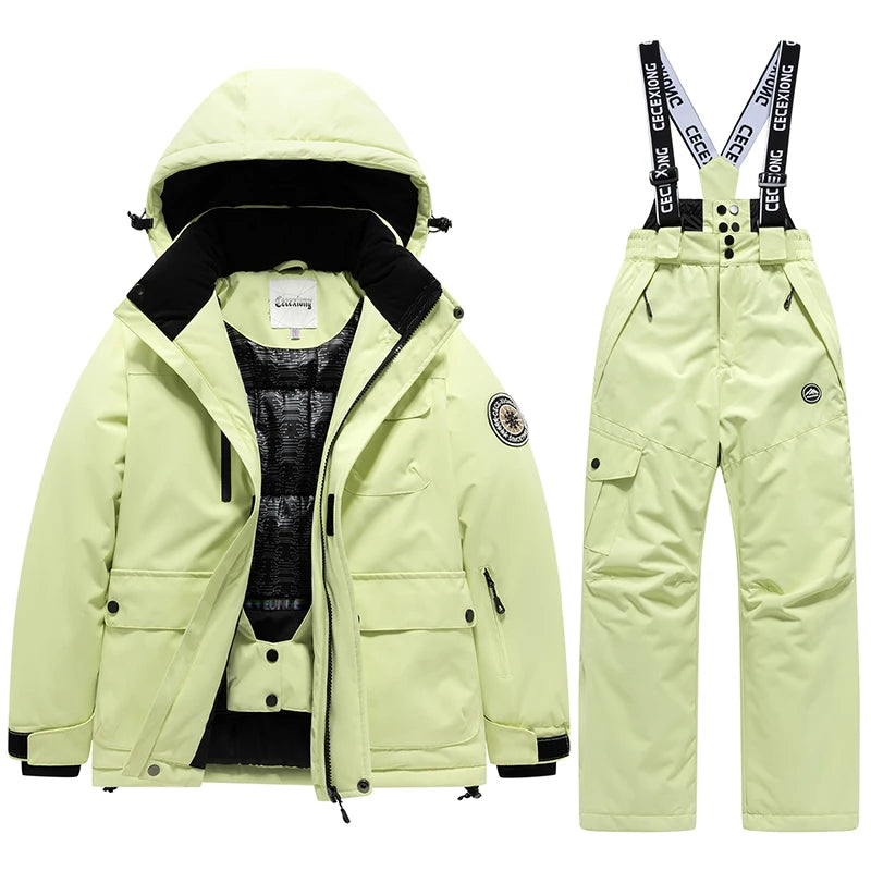 Children's Hooded Ski Jacket and Pants Clothing Set with Style Options