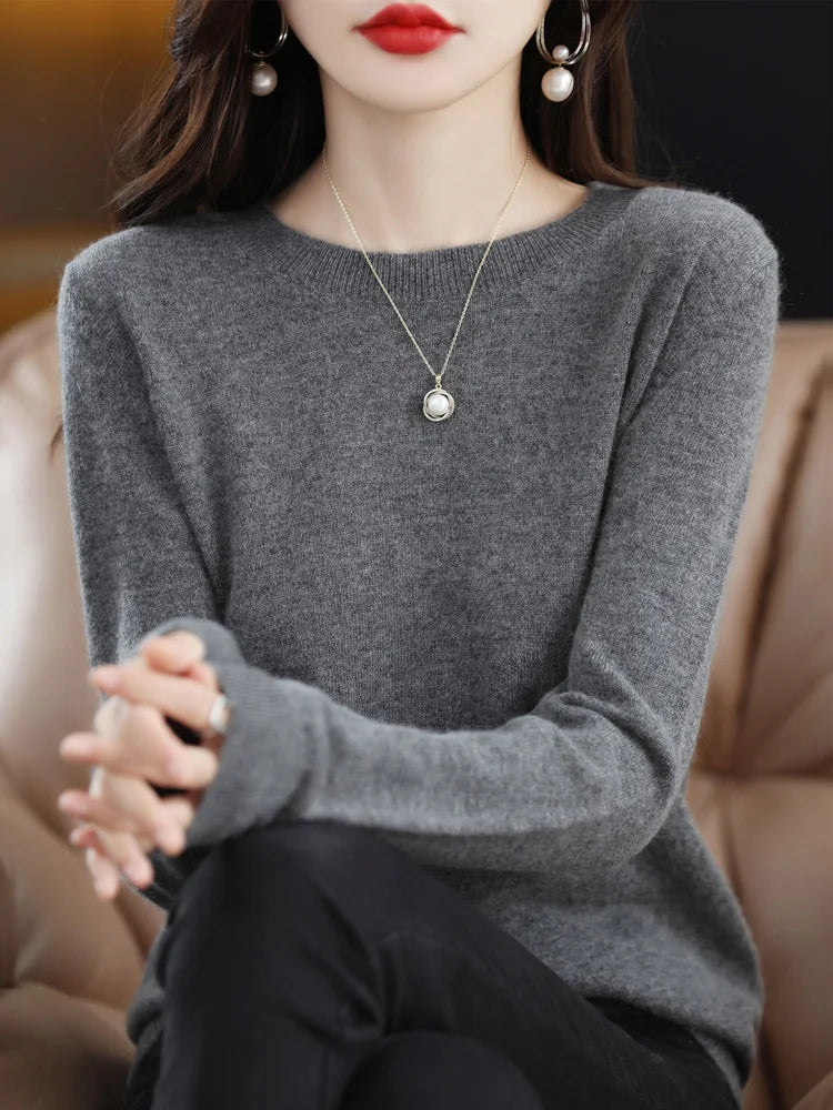 Women's Crew Neck Long Sleeve Sweater Casual Knit Layer