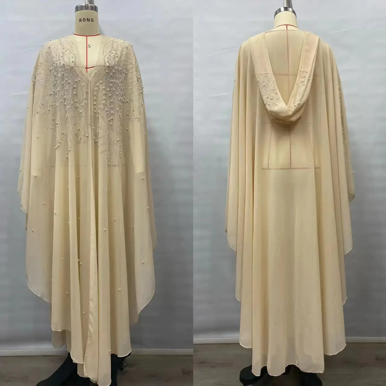 Embellished Sheer Hooded Cape for Layering over Outfits