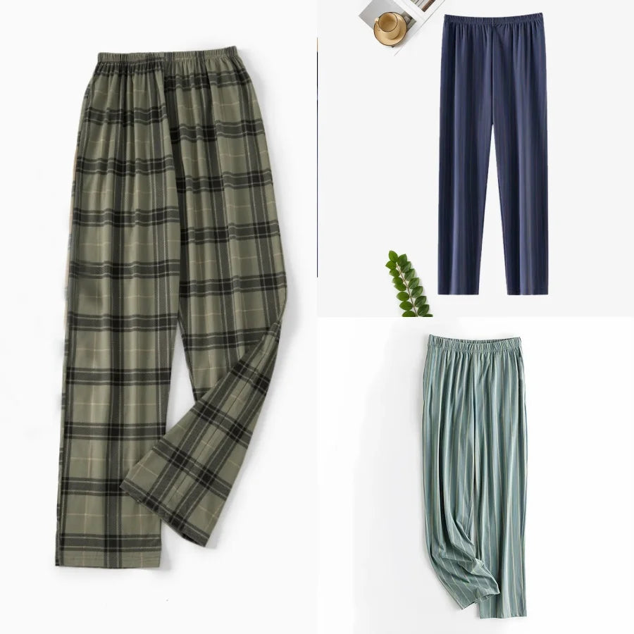 Men's Printed Elastic Waist Long Pajama Pants with Style Options