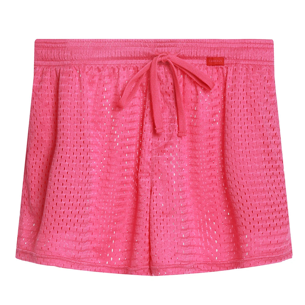 Men's Mesh Pocket Drawstring Sleep Shorts for Home Wear