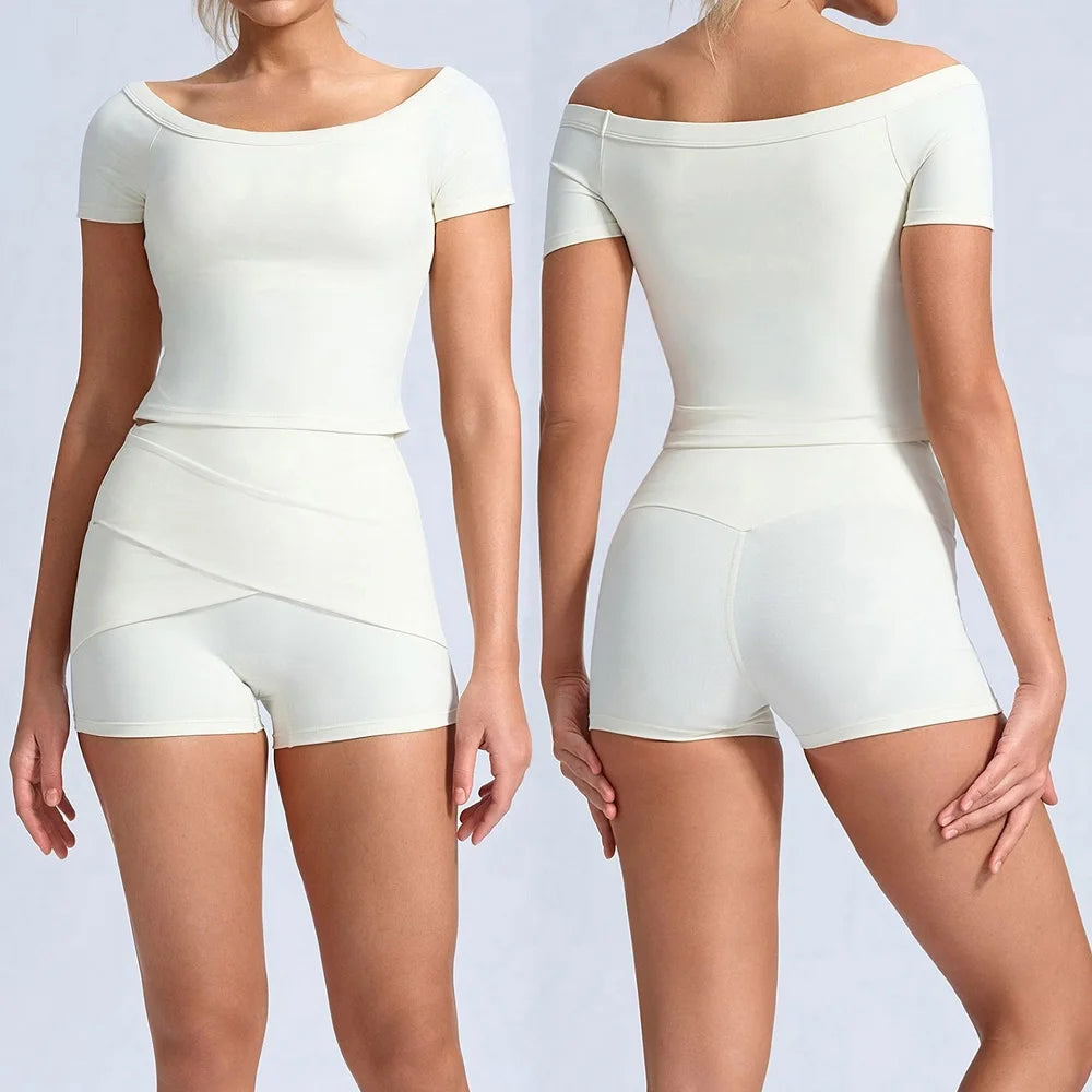Women's Off-Shoulder Top and Shorts Workout Set