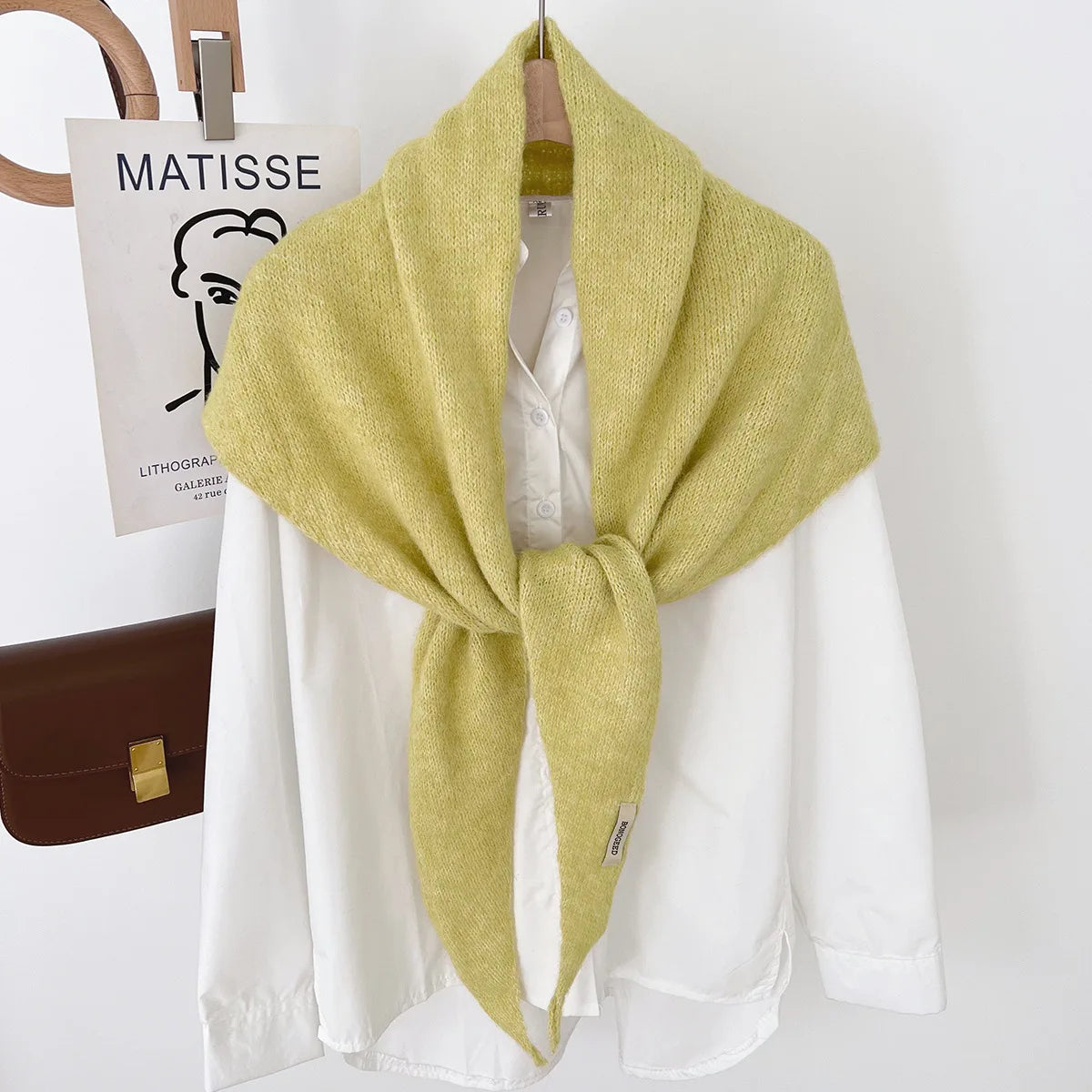 Solid Knitted Triangle Scarf with Long Pointed Ends