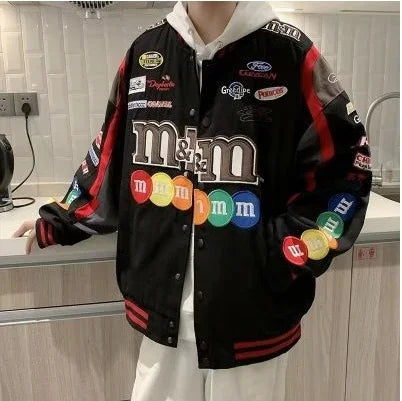 Collared Long Sleeve Loose Fit Casual Streetwear Bomber Jacket