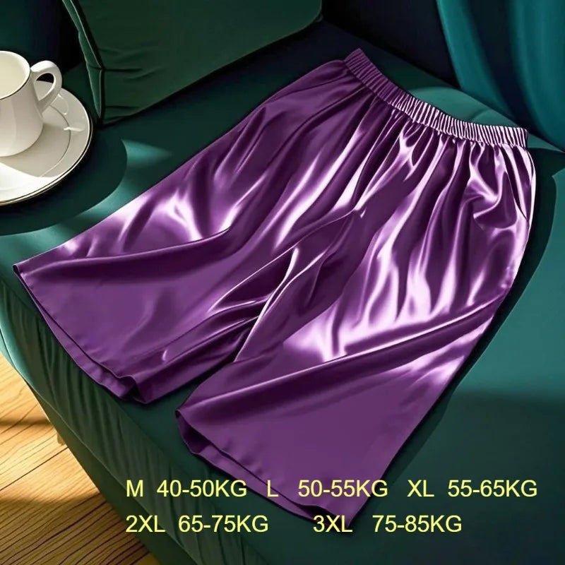 Men's Glossy Solid Elastic Waist Lounge Sleep Shorts