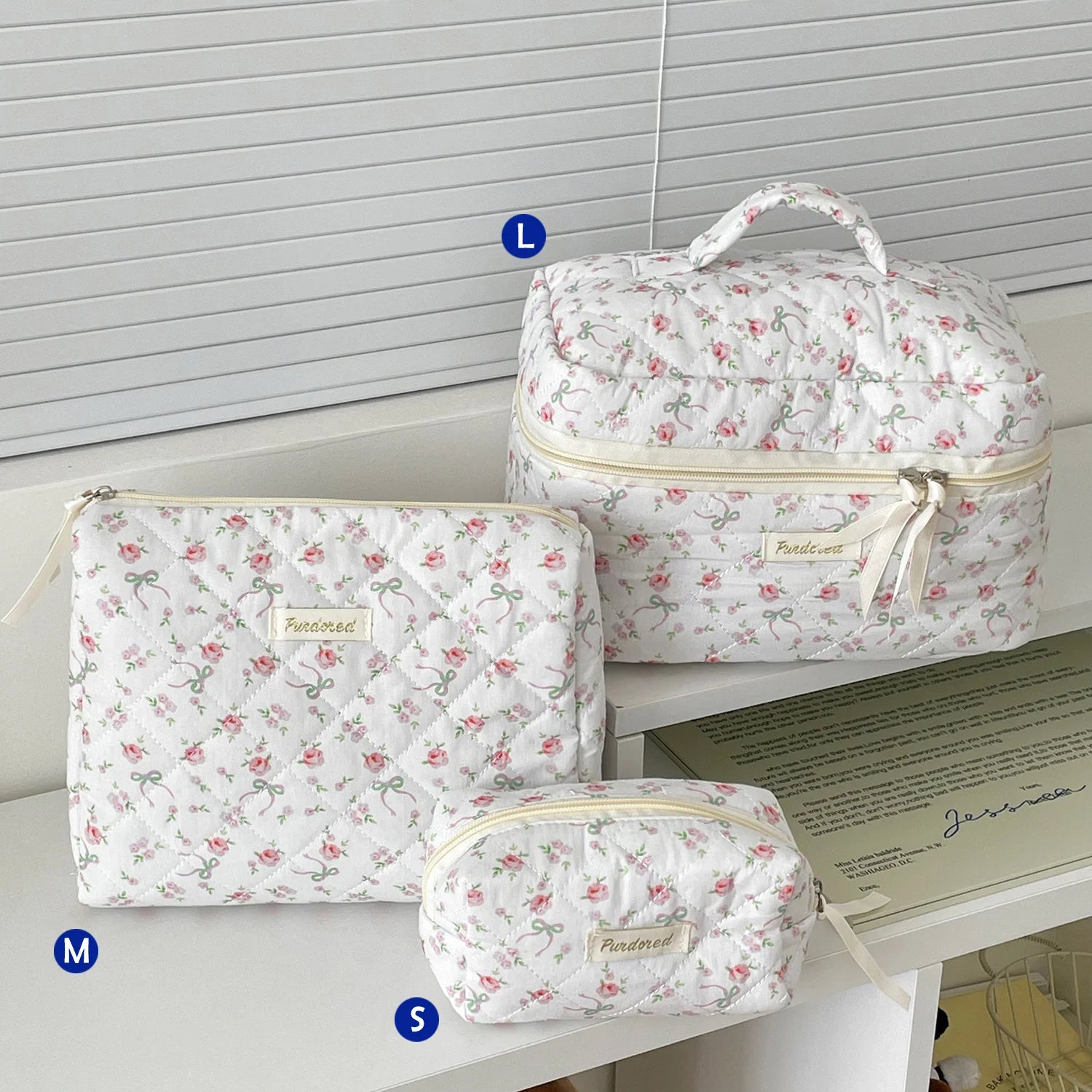 Printed Quilted Toiletry Bag with Zippered Size Options