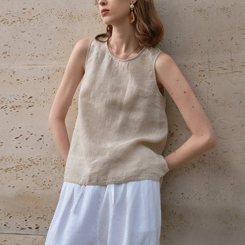 Women's Linen Sleeveless Longline Tank Top with Button Detail for Casual Outfits