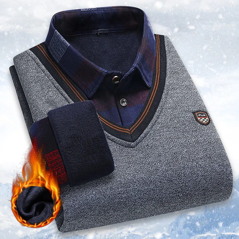 Men's Layered Look Collared Long Sleeve Knit Sweater