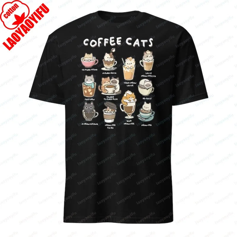 Coffee Cats Graphic Crewneck Short-Sleeve T-Shirt