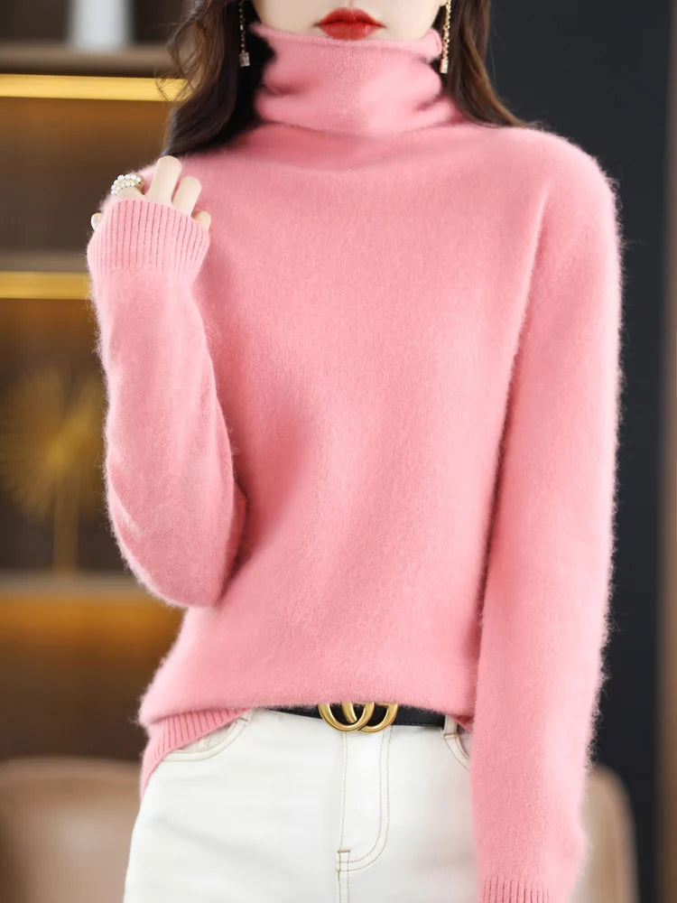 Women's Solid Long-Sleeve Turtleneck Loose Knit Pullover Sweater for Autumn Winter Outfits