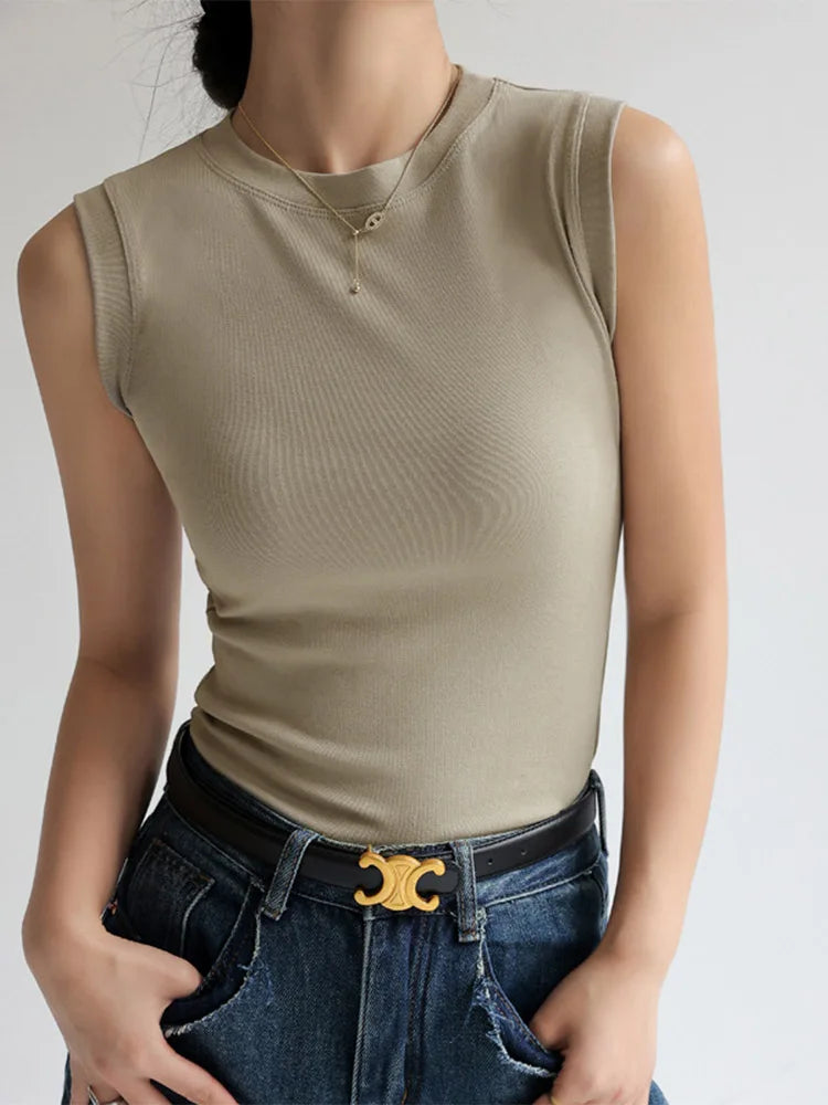 Women's Solid Tank Top with Round Neckline and a Sleeveless Design