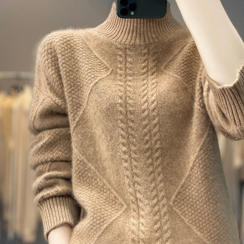 Women's Cable Knit Mock Neck Sweater Casual Knit Layer