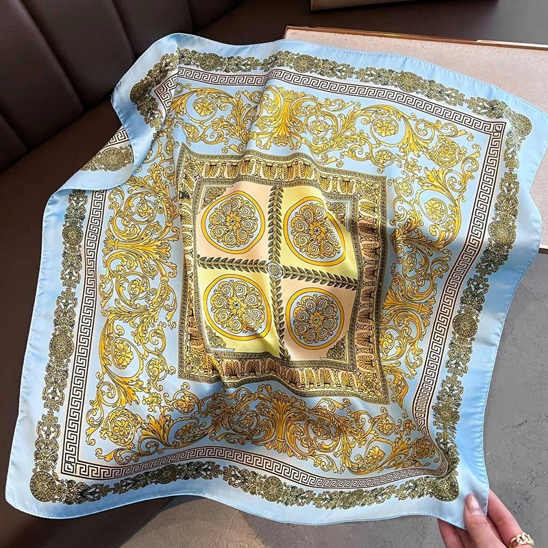 Ornate Print Square Scarf with Decorative Border Design