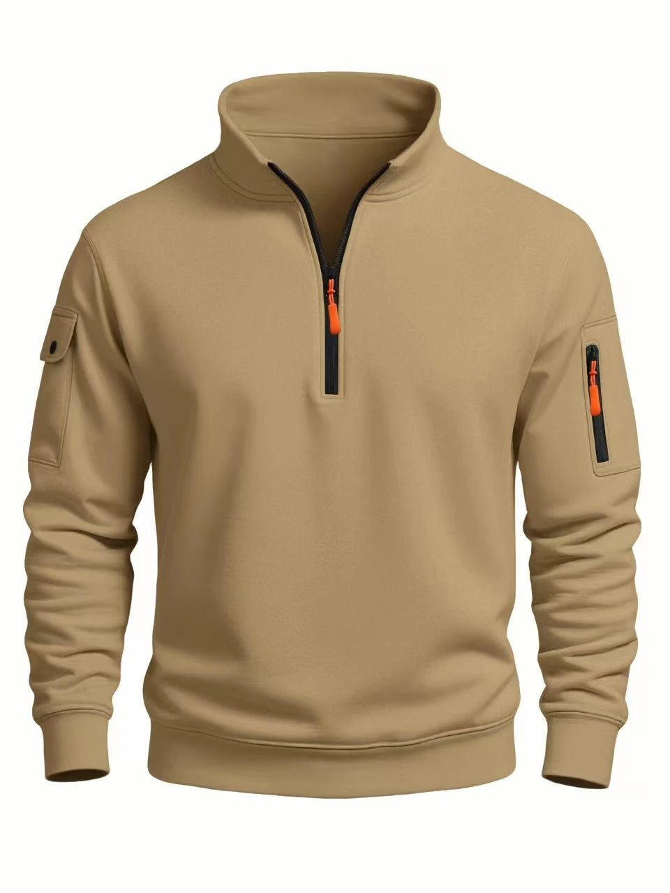Men's Polyester Solid Long-Sleeve Half-Zip Sweatshirt with Raised Collar for Casual Outfits