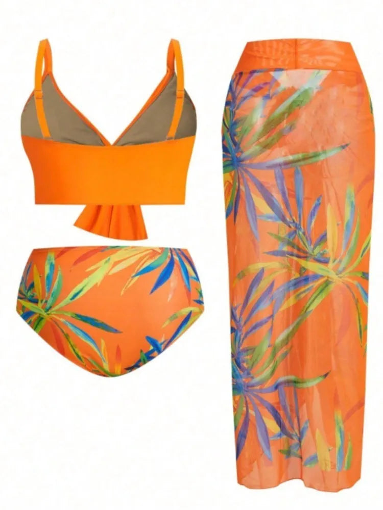 Women's Printed Wrap Top Bikini with Matching Wide Leg Pants