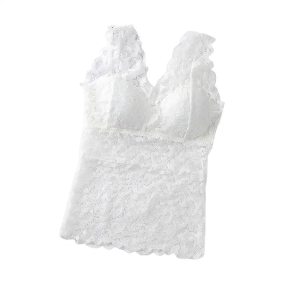 Women's Floral Lace Nylon Camisole with Wide Straps and Padded Bust