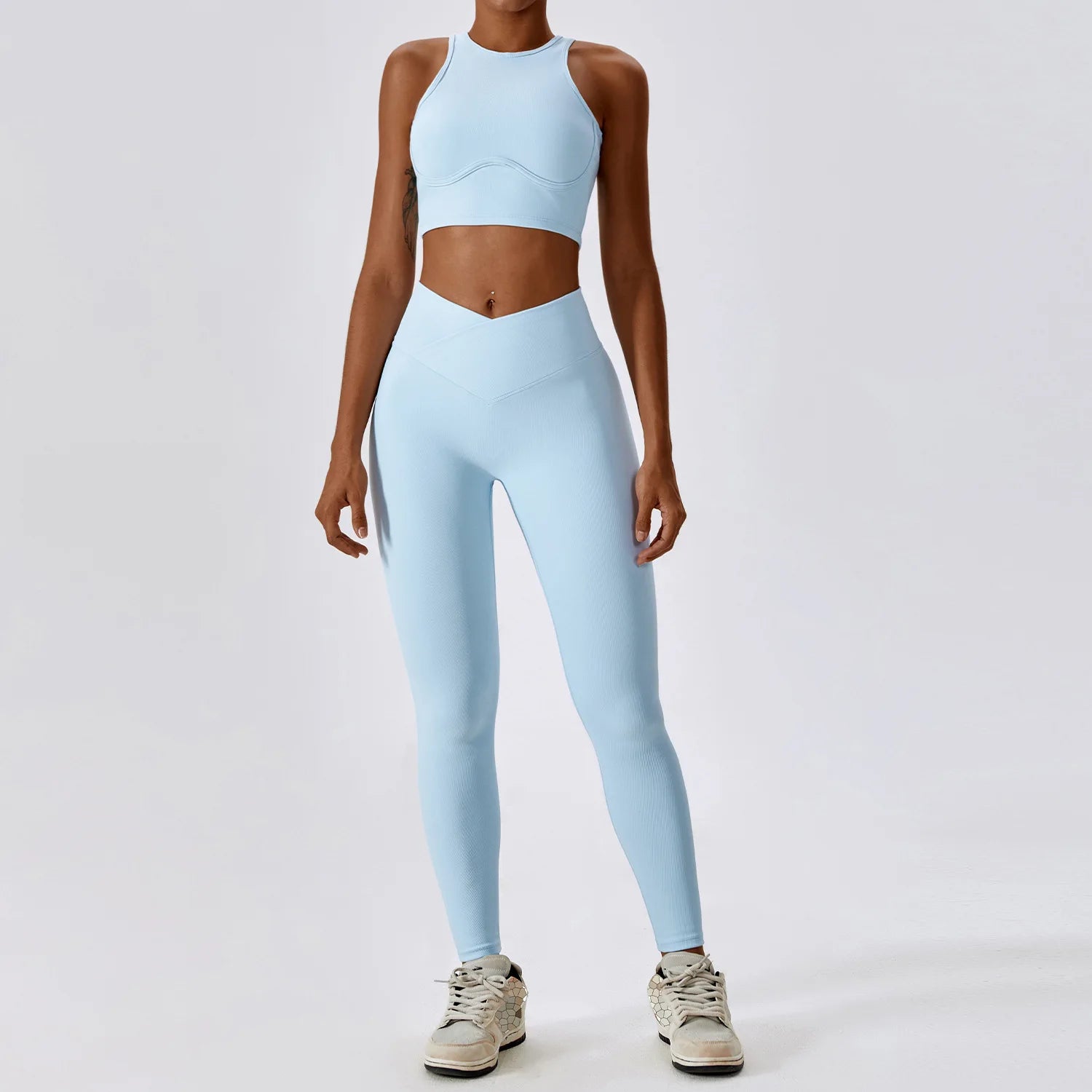 Women's Halter Bra And Flared Leggings Yoga Set