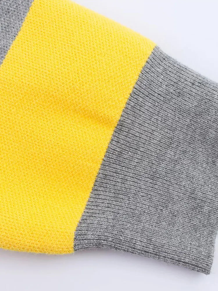 Women's Striped Polo Collar Loose Fit Sweater Casual Knit Layer