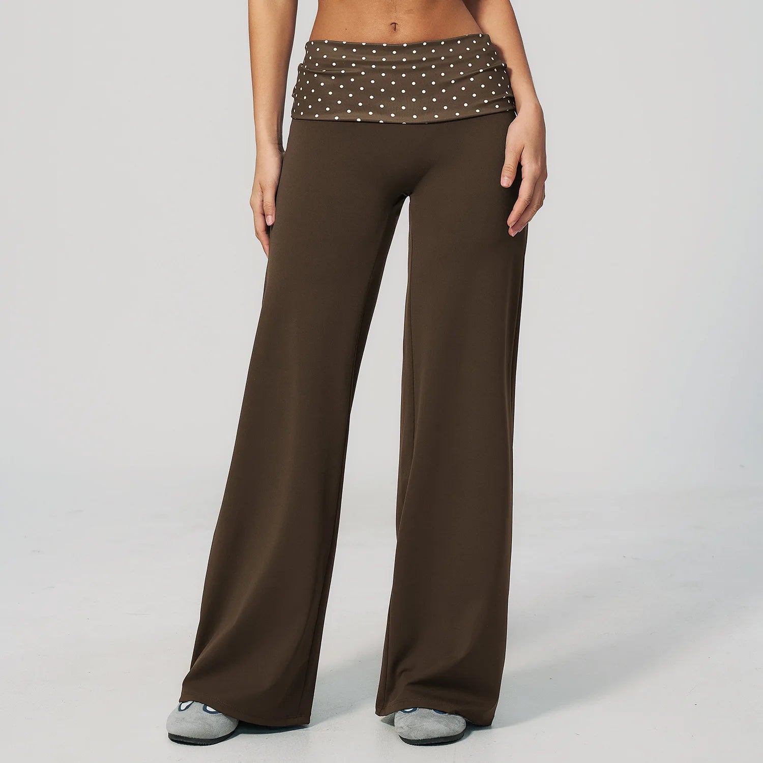 Women's Patterned Fold Over Waist Wide Leg Workout Pants with Flared Shape