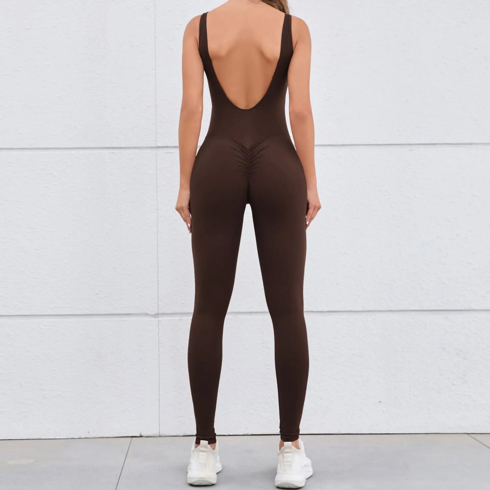 Women's Wide Strap Nylon Blend Workout Jumpsuit with Low Scoop Back