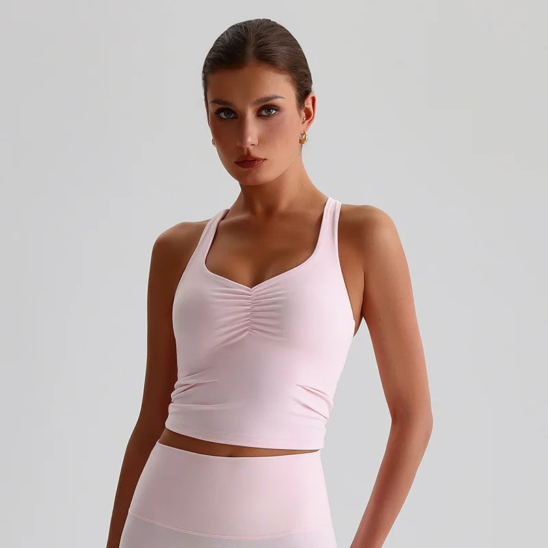Women's Ruched Front Cross Back Longline Tank Top