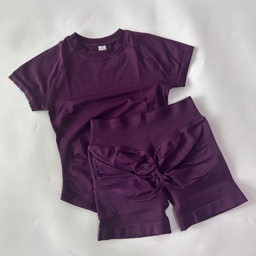 Women's Tee And Shorts Options Yoga Set For Workout Outfits