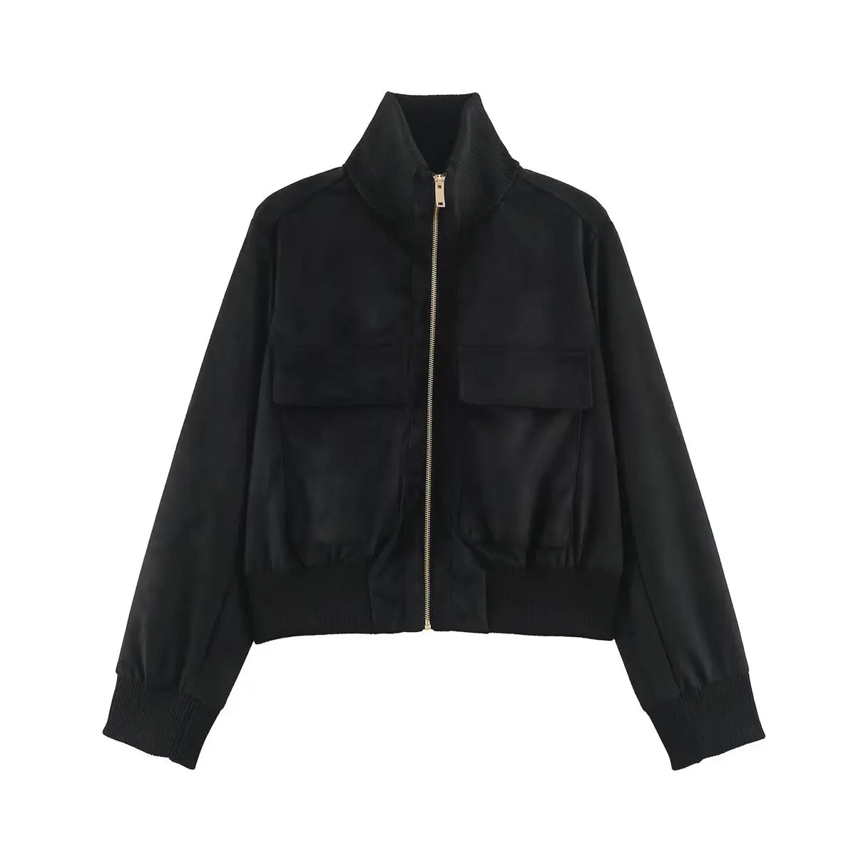 Women's Stand Collar Pocket Zip Front Jacket for Layered Outfits