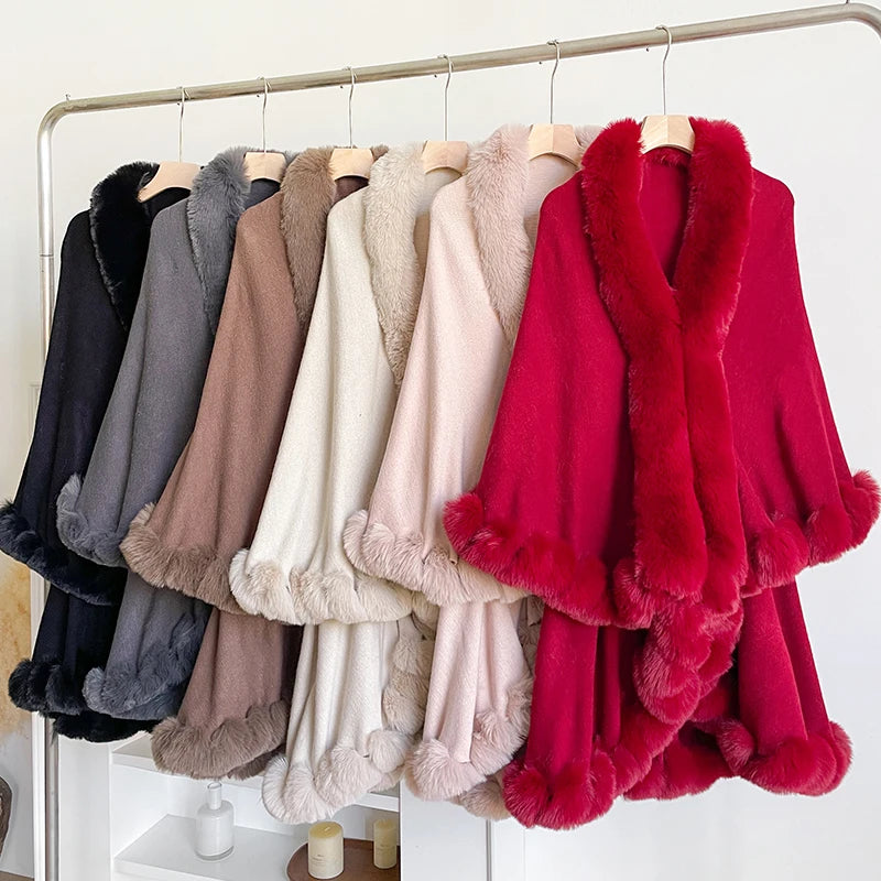 Plush Trim Open Front Cape for Layering over Outfits