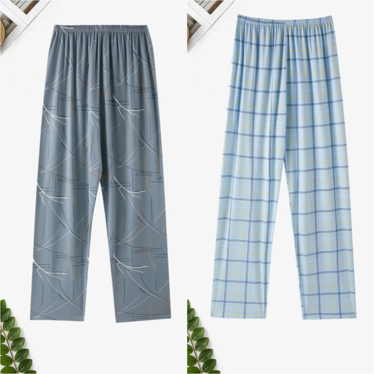 Men's Printed Elastic Waist Long Pajama Pants with Style Options