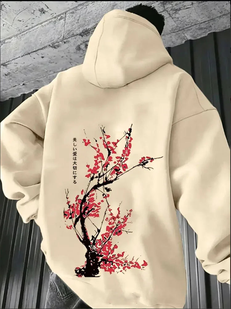 Men's Floral-Graphic Long-Sleeve Fleece Pullover Hoodie