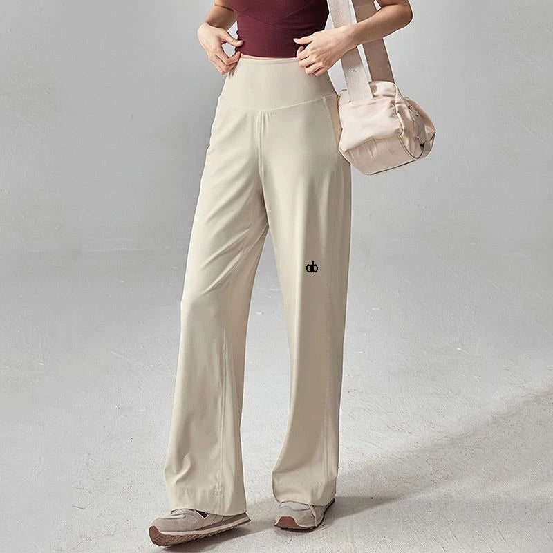 Women's Crossover Waist Nylon Blend Wide Leg Pants with Side Pockets