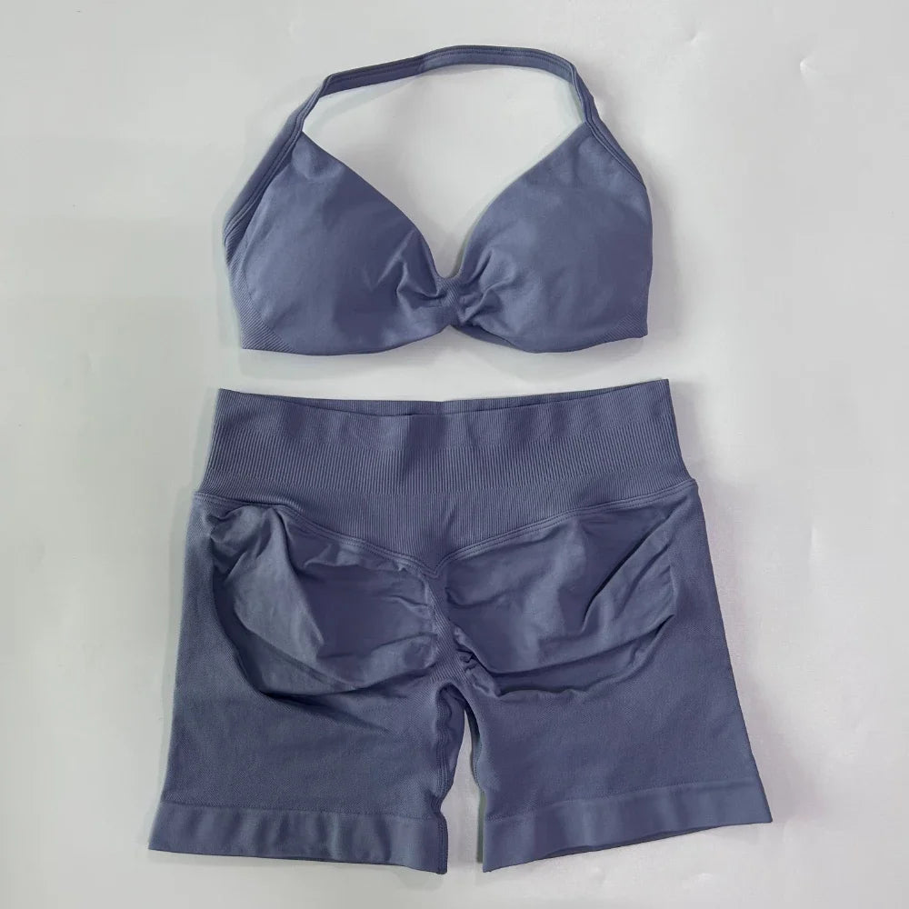 Women's Thin Strap Bra And Shorts Yoga Set