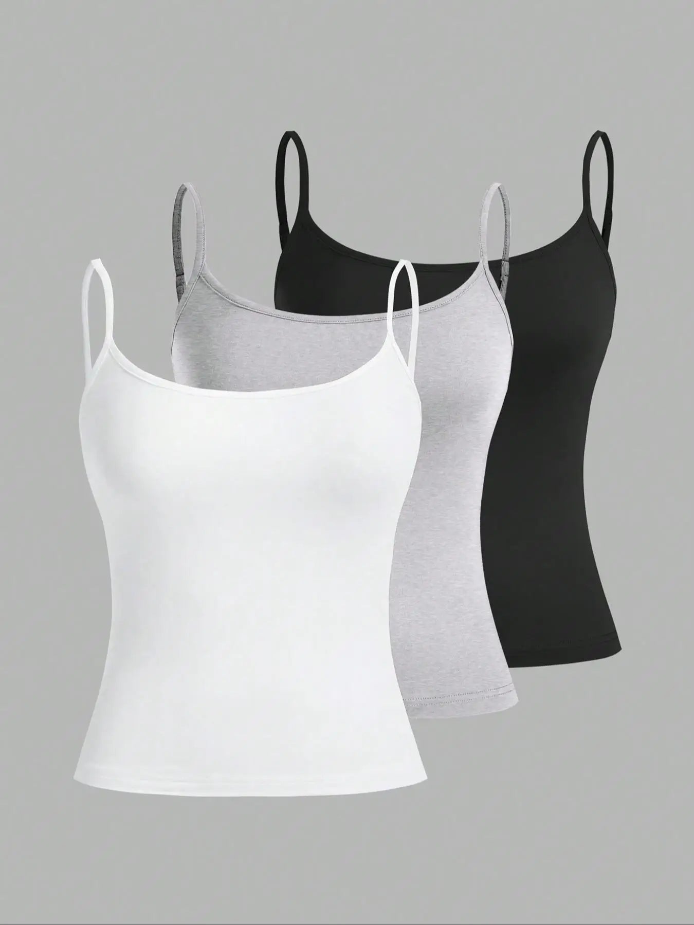 Women's Three Piece Camisole Pack with Adjustable Straps in Solid Colors