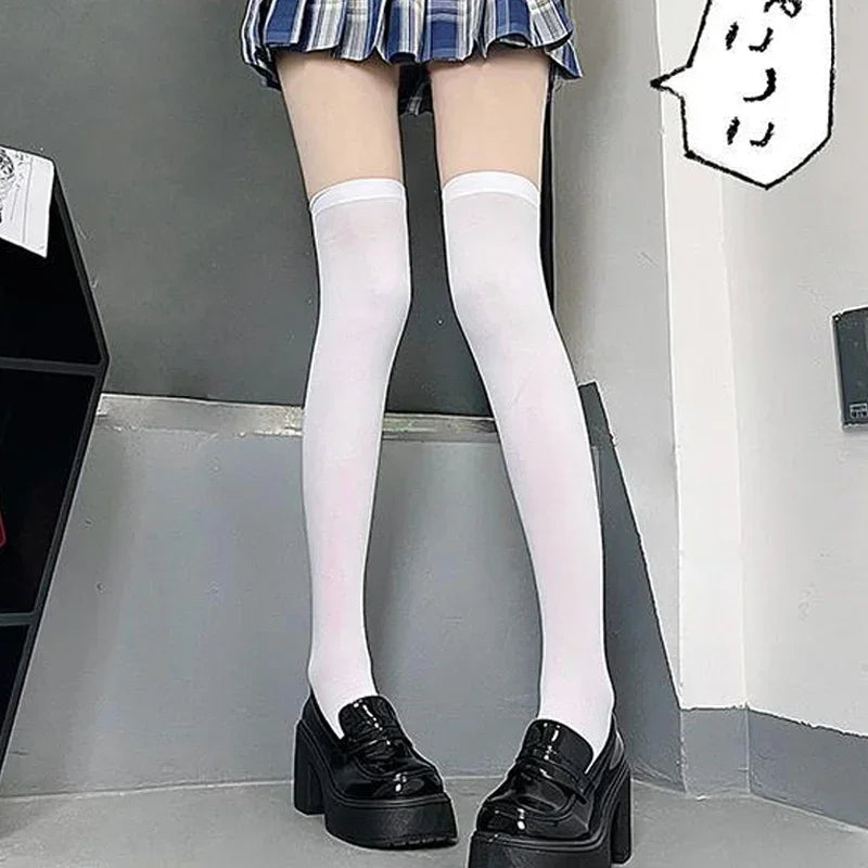 Solid Thigh High Stockings with Long Footed Shape