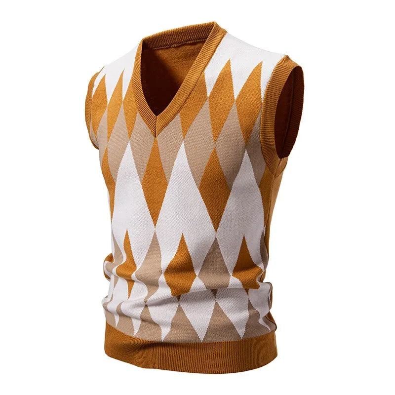 Men's Argyle V Neck Knit Vest