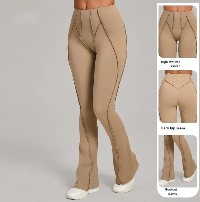 Women's High Waist Nylon Blend Flared Workout Pants with Contoured Seam Details