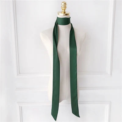 Solid Long Narrow Ribbon Scarf with Pointed Ends