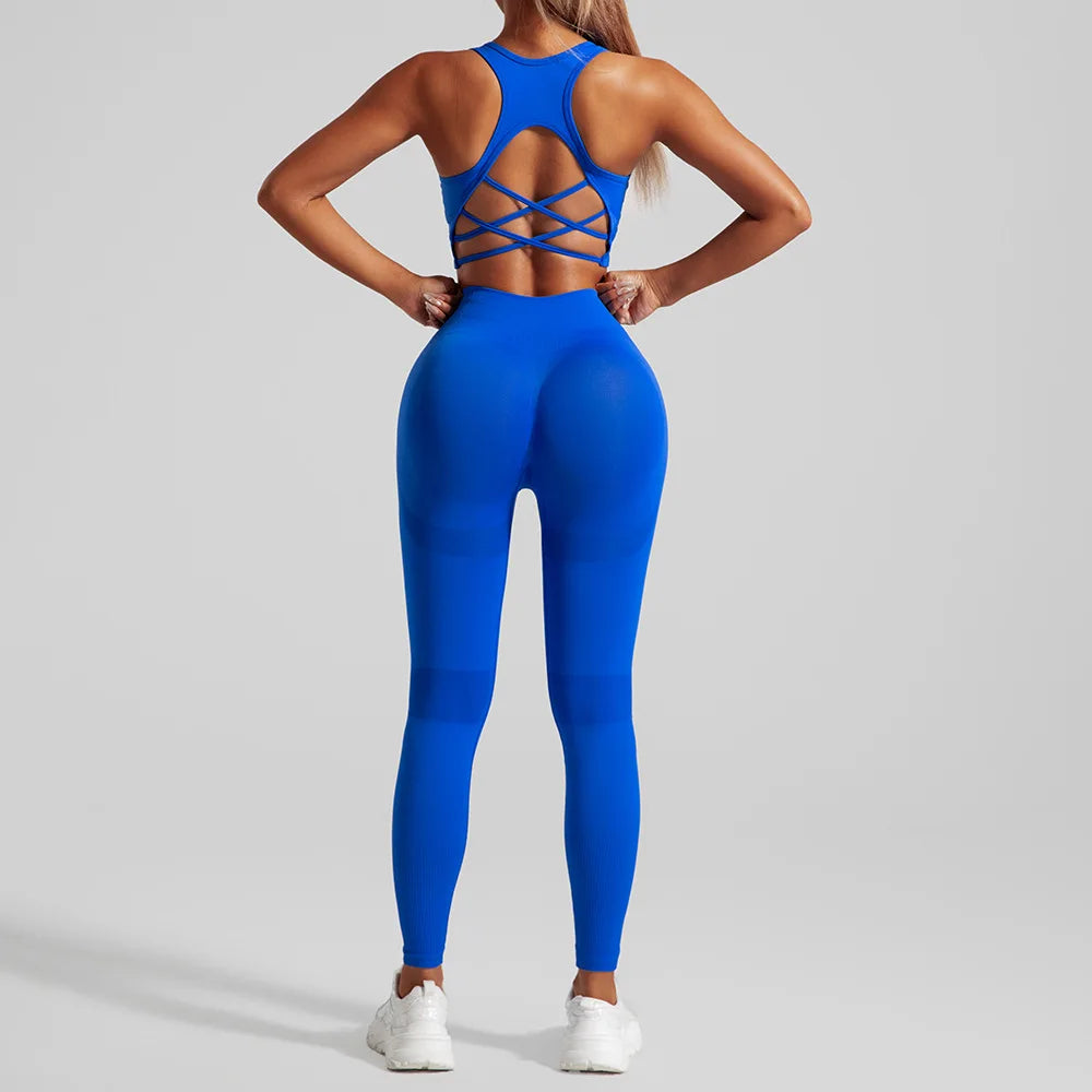 Women's Backless Crop Top And Leggings Yoga Set
