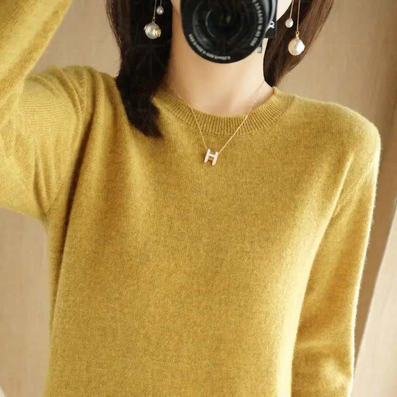 Women's Plain Long Sleeve Knit Sweater Casual Knit Layer