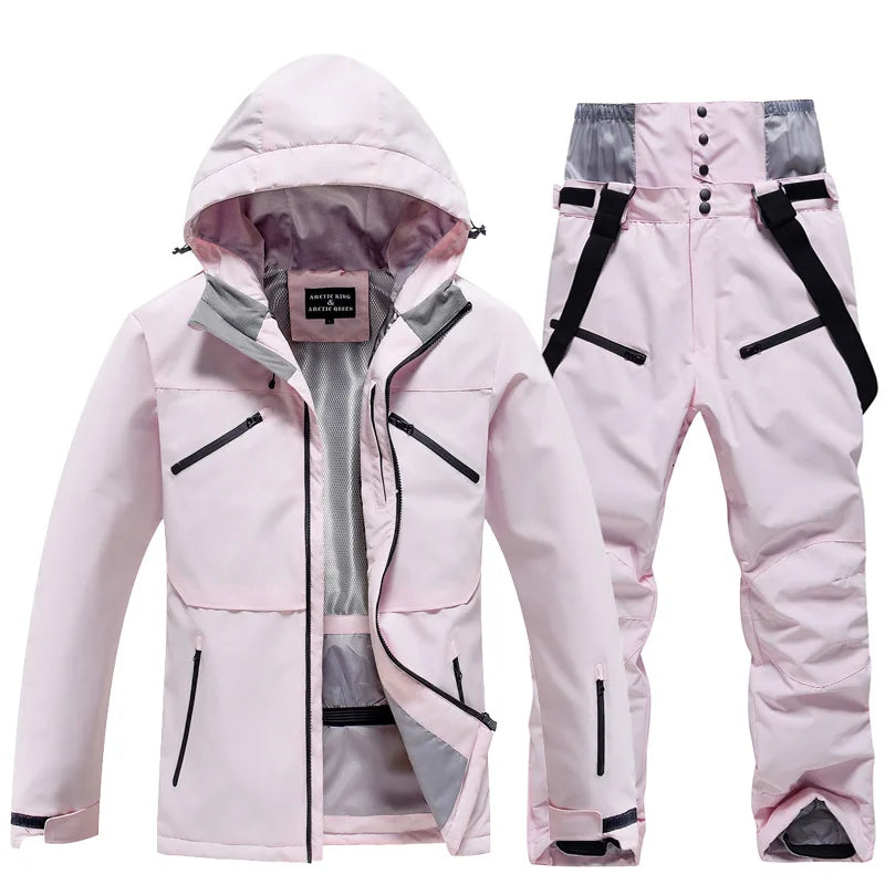 Hooded Ski Jacket and Pants Clothing Set with Style Options