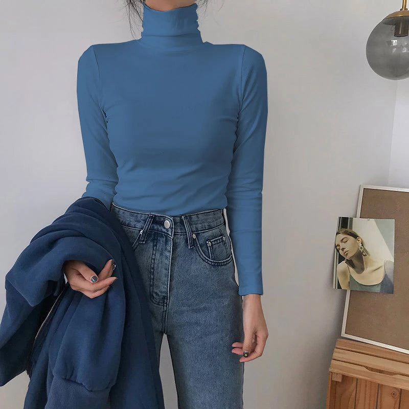 Women's Turtleneck Fitted Long Sleeve Sweater Casual Knit Layer